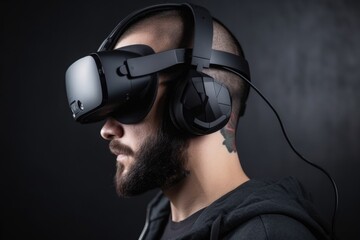 Wall Mural - closeup shot of an unrecognizable man using a virtual reality headset