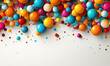 Abstract white background with colored balls and space for text.