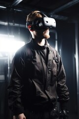 Poster - shot of a man using virtual reality goggles