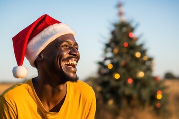 Poster - Dark-skinned man wearing a Santa Claus hat