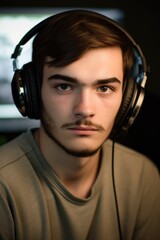 Poster - head and shoulders shot of a young man playing video games online