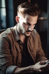 Canvas Print - shot of a handsome young man using his cellphone while playing video games online