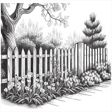 Hand Drawn Engraving Pen And Ink Wood Fence Vintage Vector Illustration