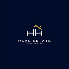 Wall Mural - modern HH letter real estate logo in linear style with simple roof building in blue