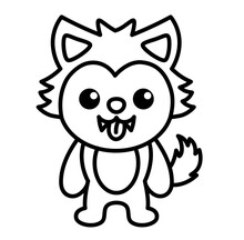 Cute Kawaii Werewolf Halloween Cartoon Outline