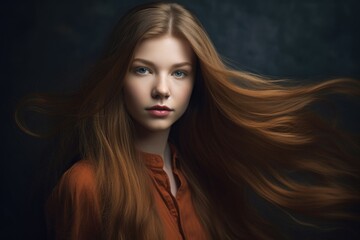 portrait of a beautiful young woman with long, flowing hair