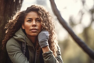 Wall Mural - shot of a young woman taking a break during her outdoor workout