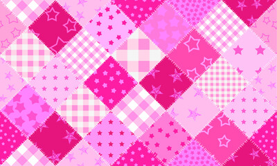 Fototapete - Textille patchwork pattern. Pink pattern in Barbie style. Seamless Vector image.