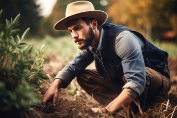 Sticker - shot of a handsome young man working on his farm