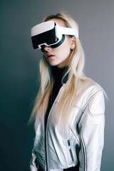 Wall Mural - shot of a young woman wearing virtual reality glasses