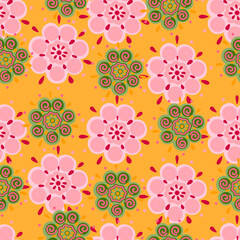 Wall Mural - Abstract ethnic bud flower seamless pattern. Stylized floral botanical wallpaper.