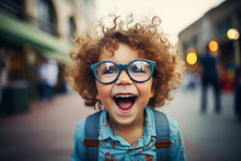 Picture Of Nice Cheerful Crazy Kid Wear Eyeglasses Have Fun Good Mood Generative AI Concept