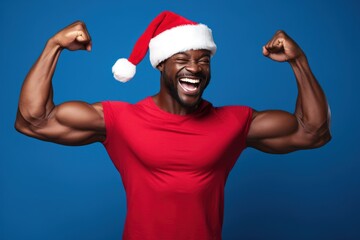 Poster - Beautiful dark-skinned Santa Claus on a blue background.