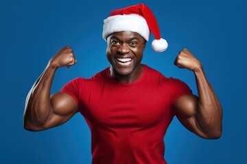 Poster - Beautiful dark-skinned Santa Claus on a blue background.