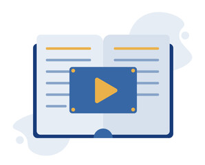 Poster - Online education and home school concept, video lessons. Vector illustration in flat style