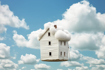 Wall Mural - photo template inspiration image of fluffy house flying sky clouds created with generative ai modern