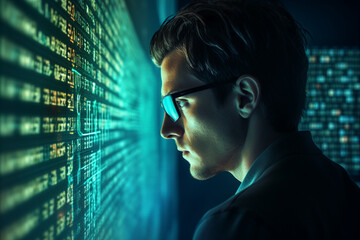 Poster - generative ai collage picture image of professional it specialist programming online computer system