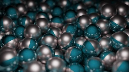 Poster - Colored metal balls move in stream. Design. Metal 3d balls move in large numbers in stream. Lots of 3d balls with metallic texture in motion