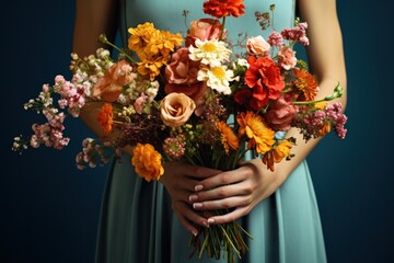 Aufkleber - Girl with a beautiful bouquet.