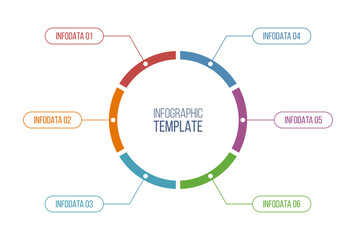 Wall Mural - infographic vector color template. circular round chart with 6 options, steps or parts. process char