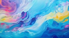 Abstract Marbled Acrylic Paint Ink Painted Waves Painting Texture Colorful Background Banner - Bold Colors, Rainbow Color Swirls Wave