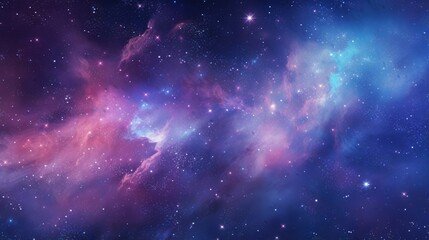 abstract night sky with glitter sparkle stars and nebula, colorful blue and purple galaxy space univ