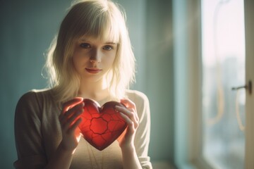 Aufkleber - blonde girl with a red heart in her hands.
