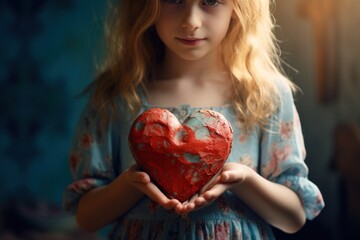 Aufkleber - blonde girl with a red heart in her hands.