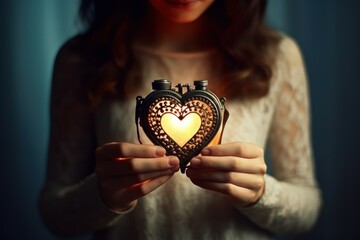 Fototapete - Beautiful girl with a decorative heart in her hands.