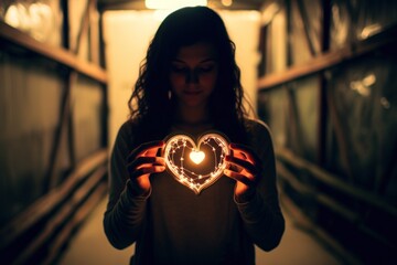 Aufkleber - Beautiful girl with a decorative heart in her hands.