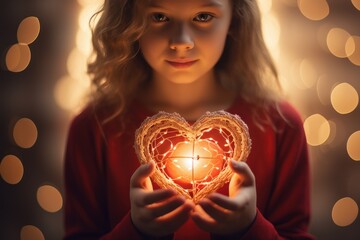 Fototapete - Stylish girl with a red heart in her hands.