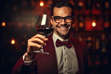 Poster - Handsome smiling sommelier man with a glass of wine.