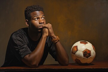 Wall Mural - Portrait of an African man with a soccer ball.