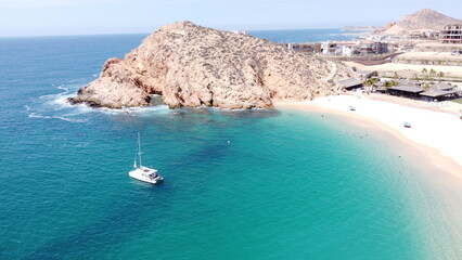 Wall Mural - photography with drone of yachts in santa maria beach cabo san lucas california mexico