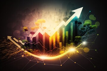Poster - Arrow graph with cityscape in the background