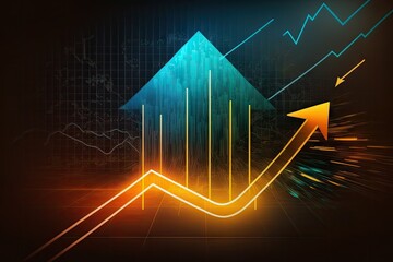 Poster - Financial chart with rising arrow over dark background, business and financial concept