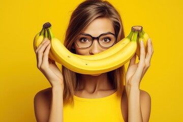 Aufkleber - Portrait of a fashion girl with bananas.