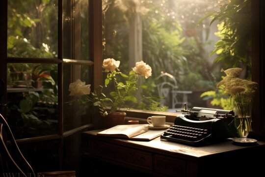 typewriter on the table. writer.