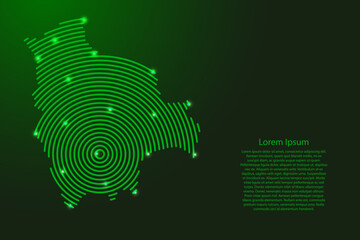 Fototapete - Bolivia map from futuristic concentric green circles and glowing stars for banner, poster, greeting card