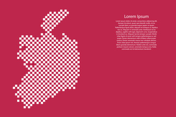 Fototapete - Ireland map country from checkered white square grid pattern on red viva magenta background