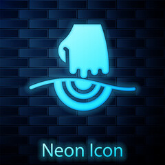 Sticker - Glowing neon Massage icon isolated on brick wall background. Relaxing, leisure. Vector