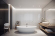 © tynza - Stylish interior of bathroom in modern luxury house.
