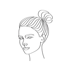 Wall Mural - Continuous line art of beautiful women faces hair bun and hairstyle minimalist single line art female faces poster linear artwork. 