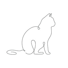 Wall Mural - Cat drawn in one continuous line. One line drawing, minimalism. Vector illustration.