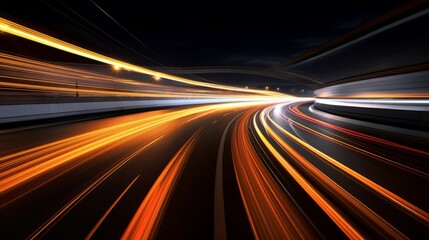 Poster - Traffic streaks on a dark highway at night
