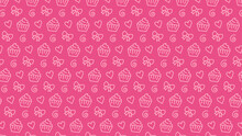 Pink Pattern With Cupcake, Bow, Heart And Spiral