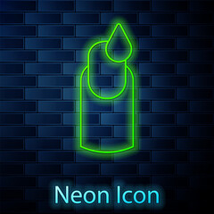 Sticker - Glowing neon line Manicure icon isolated on brick wall background. Vector