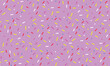 Seamless pattern with colorful sprinkles on pink background. Donut glaze Vector illustration