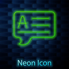 Fototapete - Glowing neon line Speech bubbles with Answer icon isolated on brick wall background. FAQ sign. Chat speech bubble and chart. Vector