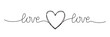 Doodle heart and word LOVE hand written with thin line, divider shape scribble style. Png clipart isolated on transparent background